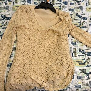 karen kane beige top with Zenana Outfitter mesh sequence top